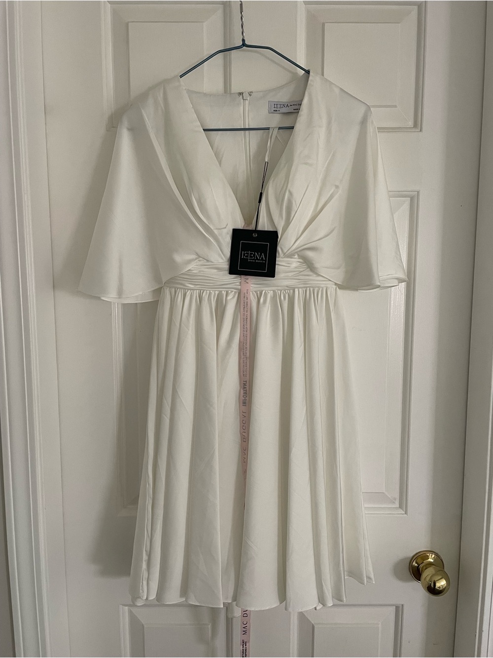 Mac Duggal White V-Neck Cape Sleeve Dress